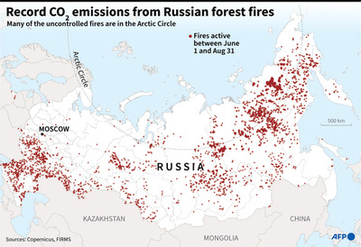 北極圏のCO2排出量が過去最多に ロシアで続く森林火災が影響