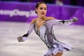平昌冬季五輪、フィギュアスケート女子シングル・ショートプログラム（SP）の演技に臨むアリーナ・ザギトワ（2018年2月21日撮影）。(c)AFP/Roberto SCHMIDT
