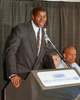 米ロサンゼルス（Los Angeles）で会見を開き、HIV感染を公表したマジック・ジョンソン（Magic Johnson、1991年11月7日撮影）。(c)AFP
