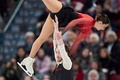フィギュアスケート世界選手権、ペア・ショートプログラム（SP）。演技に臨むイタリアのサラ・コンティ/ニッコロ・マチー組（2024年3月20日撮影）。(c)Geoff Robins / AFP