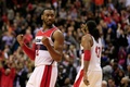 14-15NBA、ワシントン・ウィザーズ（Washington Wizards）対インディアナ・ペイサーズ（Indiana Pacers）。勝利を喜ぶワシントン・ウィザーズのジョン・ウォール（John Wall、2014年11月5日撮影）。(c)AFP/Getty Images/Rob Carr