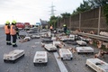 オーストリア北部リンツに近い高速道路で、トラックの積み荷が落下して逃げ出したニワトリを撤去する作業員ら（2017年7月4日撮影）。(c)AFP/APA / FOTOKERSCHI.AT/KERSCHBAUMMAYR