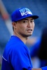 ワールドシリーズに向けて本拠地カウフマン・スタジアム（Kauffman Stadium）で公開練習に臨むカンザスシティ・ロイヤルズ（Kansas City Royals）の青木宣親（Norichika Aoki、2014年10月20日撮影）(c)AFP/Getty Images/Jamie Squire