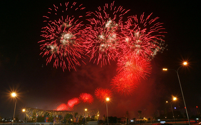 北京五輪開会式打ち上げ花火のリハーサル