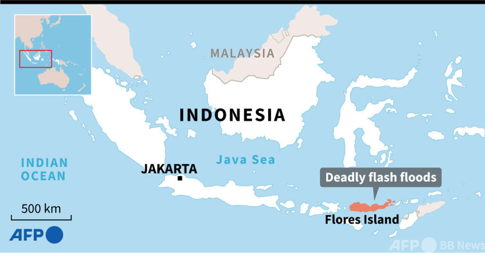 インドネシア東部の島で鉄砲水、44人死亡