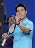 男子テニス、バルセロナ・オープン、シングルス決勝。勝利を喜ぶ錦織圭（2015年4月26日撮影）。(c)AFP/JOSEP LAGO