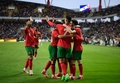 サッカー国際親善試合、ポルトガル対アイルランド。チームメートとゴールを喜ぶポルトガルのクリスティアーノ・ロナウド（中央手前、2024年6月11日撮影）。(c)MIGUEL RIOPA / AFP