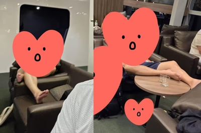 韓国・失われたマナー…外国の空港ラウンジで素足をテーブルに乗せた韓国人旅行客