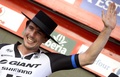 第69回ブエルタ・ア・エスパーニャ（69th Vuelta a Espana）、第4ステージ（マイレナ・デル・アルコールからコルドバ、164.7キロメール）。ステージを制し表彰台で歓喜するジャイアント・シマノ（Giant-Shimano）のヨーン・デーゲンコルプ（John Degenkolb、2014年8月26日撮影）。(c)AFP/JOSE JORDAN