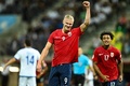 サッカー欧州選手権予選、グループA、キプロス対ノルウェー。チーム2点目を決めて喜ぶノルウェーのアーリング・ブラウト・ハーランド（2023年10月12日撮影）。(c)Jewel SAMAD / AFP