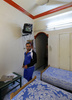 シリアの首都ダマスカス（Damascus）のホテルに暮らす国内避難民（2013年9月3日撮影）。(c)AFP/LOUAI BESHARA