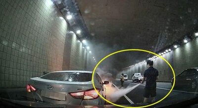 韓国「育児休業中」消防士、地下道の車両火災を1人で鎮圧、被害拡大防ぐ