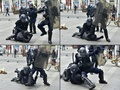 仏ナントで行われた労働法改正案への抗議デモで、警官隊に拘束される参加者を捉えた写真4枚（2016年4月28日撮影）。(c)AFP/LOIC VENANCE