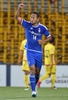 サッカーAFCチャンピオンズリーグ、決勝トーナメント1回戦第2戦、柏レイソル対水原三星ブルーウィングス。得点を決め喜ぶ水原三星ブルーウィングスの鄭大世（2015年5月26日撮影）。(c)AFP/KAZUHIRO NOGI