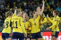 サッカー女子W杯オーストラリア・ニュージーランド大会、グループG、スウェーデン対イタリア。得点を喜ぶスウェーデンの選手（2023年7月29日撮影）。(c)Marty MELVILLE / AFP