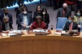 米ニューヨークで開かれた国連安保理の緊急会合で発言する米国のリンダ・トーマスグリーンフィールド国連大使（2022年3月11日撮影）。(c)TIMOTHY A. CLARY / AFP