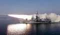 日本海に発射される巡航ミサイル「モスキート」。ロシア国防省提供ロシア国防省提供（2023年3月28日公開）。(c)AFP PHOTO / Russian Defence Ministry / handout