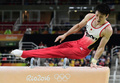 リオデジャネイロ五輪、体操男子個人総合決勝。あん馬の演技に臨む内村航平（2016年8月10日撮影）。(c)AFP/Emmanuel DUNAND