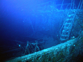 米海底探査会社オデッセイ・マリン・エクスプロレーション（Odyssey Marine Exploration）が公開した、英艦船ゲアソッパ（Gairsoppa）の船首楼甲板に上がるはしご部分（2011年9月15日撮影）。(c)AFP/ODYSSEY MARINE EXPLORATION