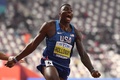 第17回世界陸上ドーハ大会、男子110メートルハードル決勝。優勝を喜ぶ米国のグラント・ホロウェイ（2019年10月2日撮影）。(c)Jewel SAMAD / AFP