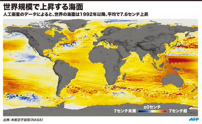 未来の海面上昇、100センチは不可避 NASA