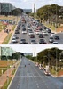 ブラジル・ブラジリア（Brasilia）の道路状況。17日のブラジル対メキシコ戦のキックオフ2時間前（上）と同試合開始時（下、2014年6月17日撮影）。(c)AFP/Evaristo SA．
