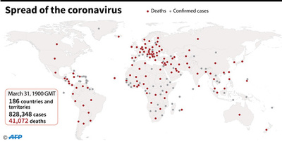 新型コロナウイルス、現在の感染者・死者数（1日午前4時時点）
