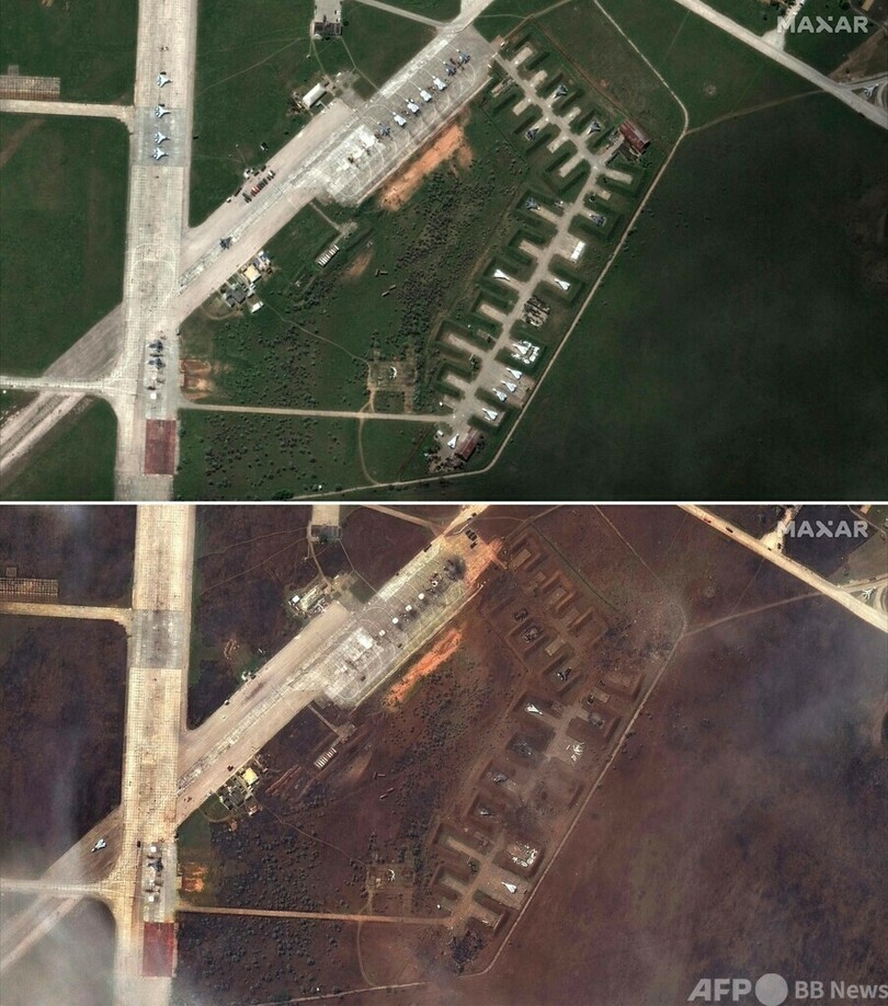 クリミア軍基地爆発、ウクライナの攻撃か 衛星写真が示唆