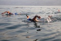 ヨルダンからからイスラエルまで死海を泳いで渡る人たち（2016年11月15日撮影）。(c)AFP/Gali TIBBON