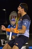 全豪オープンテニス、男子シングルス準々決勝。試合に勝利し喜ぶミロス・ラオニッチ（2016年1月27日撮影）。(c)AFP/PAUL CROCK