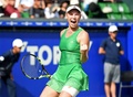 女子テニス、東レ・パンパシフィック・オープン、シングルス決勝。優勝を決め歓喜するカロリーネ・ボズニアツキ（2016年9月25日撮影）。(c)AFP/TORU YAMANAKA