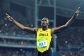 リオデジャネイロ五輪、陸上男子200メートル決勝。優勝を飾り歓喜するジャマイカのウサイン・ボルト（2016年8月18日撮影）。(c)AFP/Jewel SAMAD