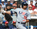 第2回ワールド・ベースボール・クラシック（%%2009 World Baseball Classic%%）強化試合、トロント・ブルージェイズ（%%Toronto Blue Jays%%）対米国。5打数1安打を記録した米国のシェーン・ビクトリーノ（%%Shane Victorino%%）。試合は米国が5-6でサヨナラ負けを喫した。（2009年3月4日撮影）(c)AFP/Getty Images/Al Messerschmidt