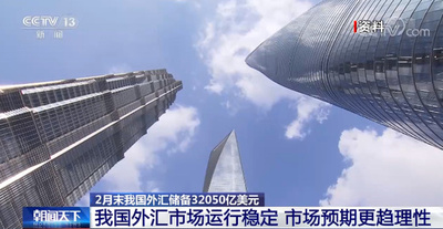 中国外貨準備高3兆2050億ドル 前月比マイナス0.18%
