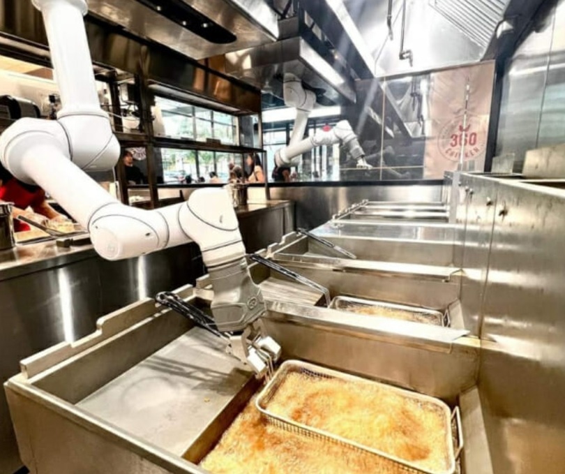チキンを調理するレインボー・ロボティクスのロボット「RB5-850N」=レインボー・ロボティクス(c)KOREA WAVE