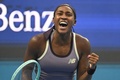 テニス、中国オープン、女子シングルス準決勝。勝利を喜ぶココ・ガウフ（2024年10月5日撮影）。(c)GREG BAKER / AFP