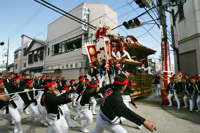岸和田だんじり、大迫力の「やりまわし」に歓声