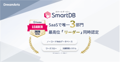 SmartDB、「ITreview Grid Award 2026 Spring」にて16期連続受賞　<br />-SaaSで唯一となるノーコードWebデータベースなど3部門同時の最高位「Leader」に認定-
