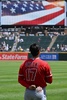 23MLB、シカゴ・ホワイトソックス対ロサンゼルス・エンゼルス。試合前の米国歌演奏に臨むロサンゼルス・エンゼルスの大谷翔平（2023年5月31日撮影）。(c)Jamie Sabau/Getty Images/AFP