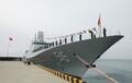 山東省青島市で就役した中国人民解放軍海軍０５４Ｂ型護衛艦の１番艦「漯河艦」（2025年1月22日撮影）。(c)Xinhua News