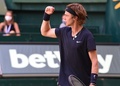 男子テニス、ノベンティ・オープン、シングルス準決勝。勝利を喜ぶアンドレイ・ルブレフ（2021年6月19日撮影）。(c)CARMEN JASPERSEN / AFP