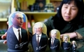 ロシアの歴代指導者の人形。左からウラジーミル・プーチン（Vladimir Putin）、ボリス・エリツィン（Boris Yeltsin）、ミハイル・ゴルバチョフ（Mikhail Gorbachev）、ヨシフ・スターリン（Joseph Stalin）、ウラジーミル・レーニン（Vladimir Lenin）（2002年12月1日撮影）。(c)AFP