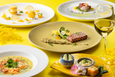 【富士マリオットホテル山中湖】<br />国際女性デーを祝う「ミモザカラー」の春ディナーコース<br />「Terroir Yamanashi ～Mimosa Yellow Spring～」を発売