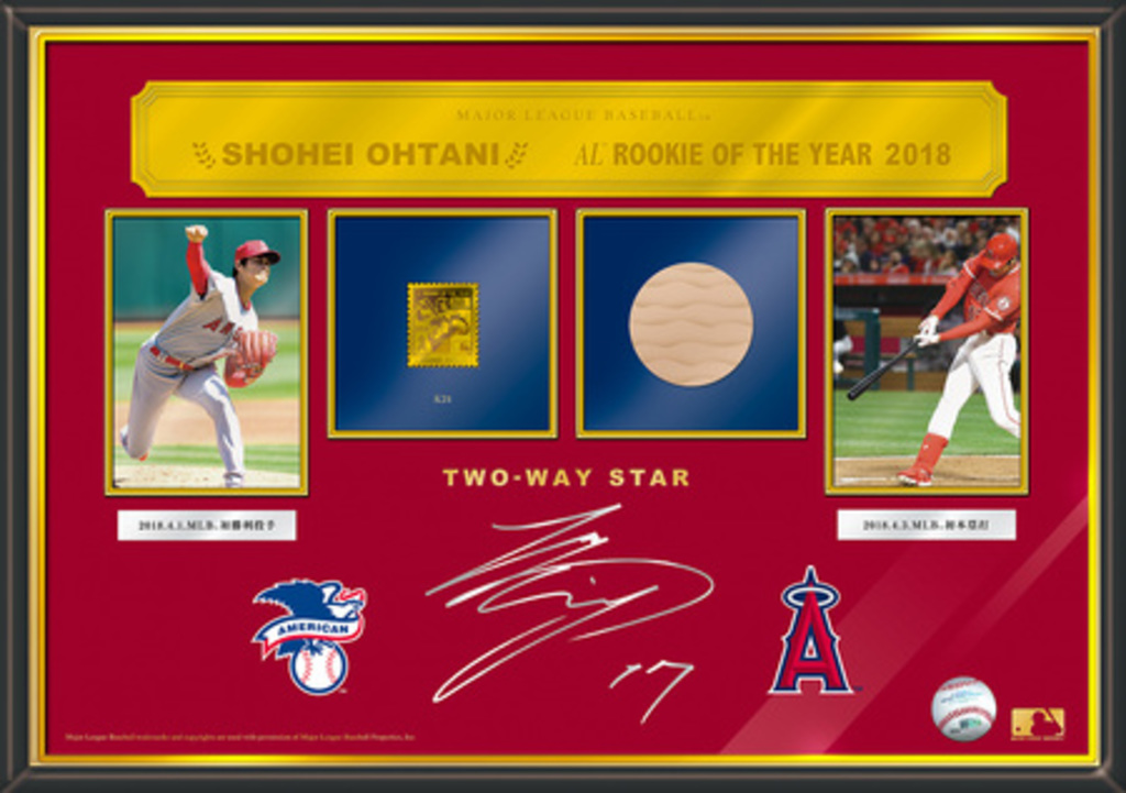 大谷翔平直筆サイン・実使用バットスライス入り!MLBア・リーグ新人王受賞記念切手型純金プレートセット 大谷翔平直筆サイン・実使用バットスライス入り!MLBア・リーグ新人王受賞記念切手型純金プレートセット