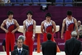 ロンドン五輪は28日、ノース・グリニッジ・アリーナ（North Greenwich Arena）で体操の男子予選が行われ、日本はミスを連発しながらも全体5位で団体決勝に進出した。

整列する日本の選手（2012年7月28日撮影）。(c)AFP/THOMAS COEX
