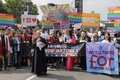 台北で行われた性的少数者（LGBT）のパレードの参加者（2018年10月27日撮影）。(c)Daniel Shih / AFP