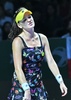 女子テニス、WTAツアー選手権（BNP Paribas WTA Championships - Singapore 2014）4日目。試合中、落胆した表情をみせるアニエスカ・ラドワンスカ（Agnieszka Radwanska、2014年10月23日撮影）。(c)AFP/ROSLAN RAHMAN