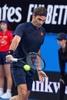テニスの男女混合国別対抗戦、第31回ホップマンカップ、ドイツ対スイス。リターンを打つスイスのロジャー・フェデラー（2019年1月5日撮影）。(c)TONY ASHBY / AFP