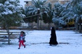 イラクの聖地カルバラで、雪の積もった公園内で遊ぶ人々（2020年2月11日撮影）。(c)Mohammed SAWAF / AFP