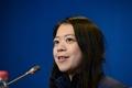ソチ冬季五輪、フィギュアスケートの会場アイスバーグ・スケーティング・パレス（Iceberg Skating Palace）で記者会見に臨む鈴木明子（ Akiko Suzuki、2014年2月17日撮影）。(c)AFP/JUNG YEON-JE